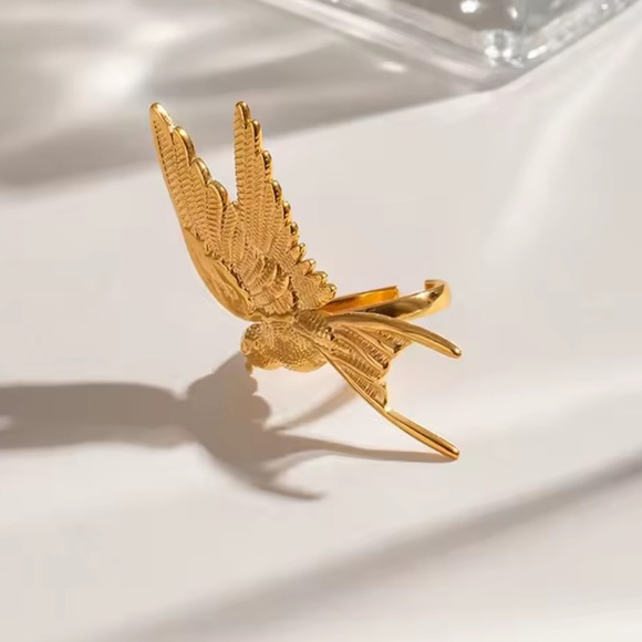 Swallow Peace Bird 18k Gold Stainless Steel Ring, Earrings, Necklace Set - Picture 17 of 17